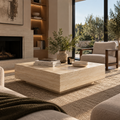 Lunor – Table basse carrée en travertin naturel avec base dissimulée-Galerie Pietra