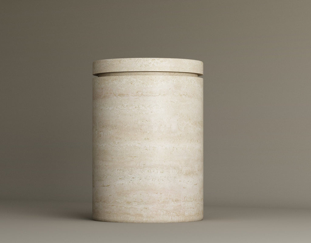 Naxos – Table d’appoint en travertin naturel avec rangement-Galerie Pietra