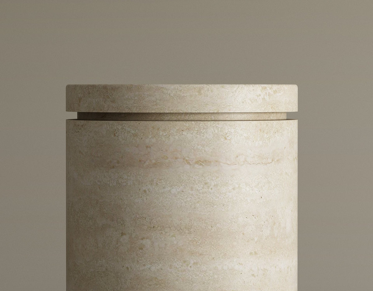 Naxos – Table d’appoint en travertin naturel avec rangement-Galerie Pietra