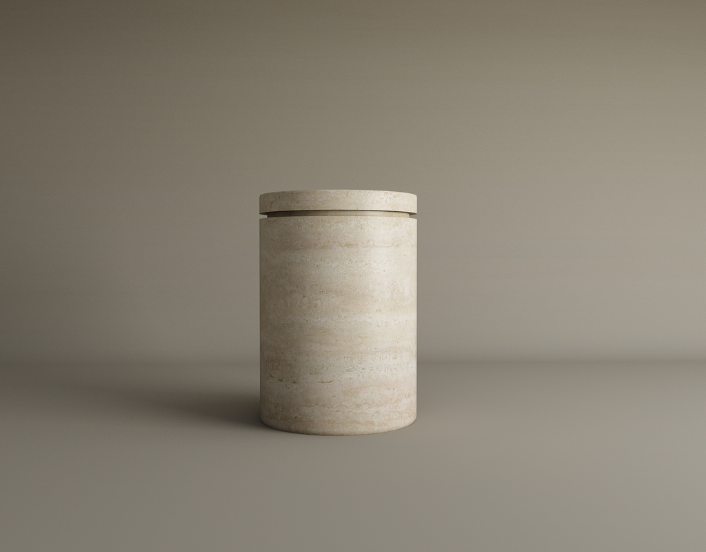 Naxos – Table d’appoint en travertin naturel avec rangement-Galerie Pietra