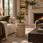 Naxos – Table d’appoint en travertin naturel avec rangement-Galerie Pietra