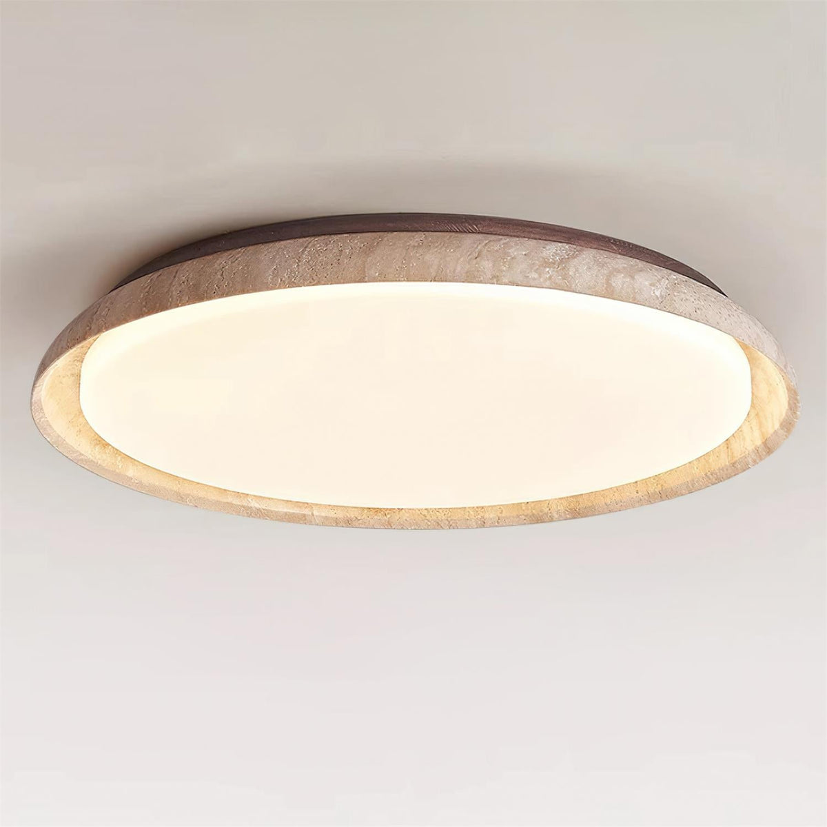 Néa – Plafonnier rond minimaliste en travertin naturel-Galerie Pietra