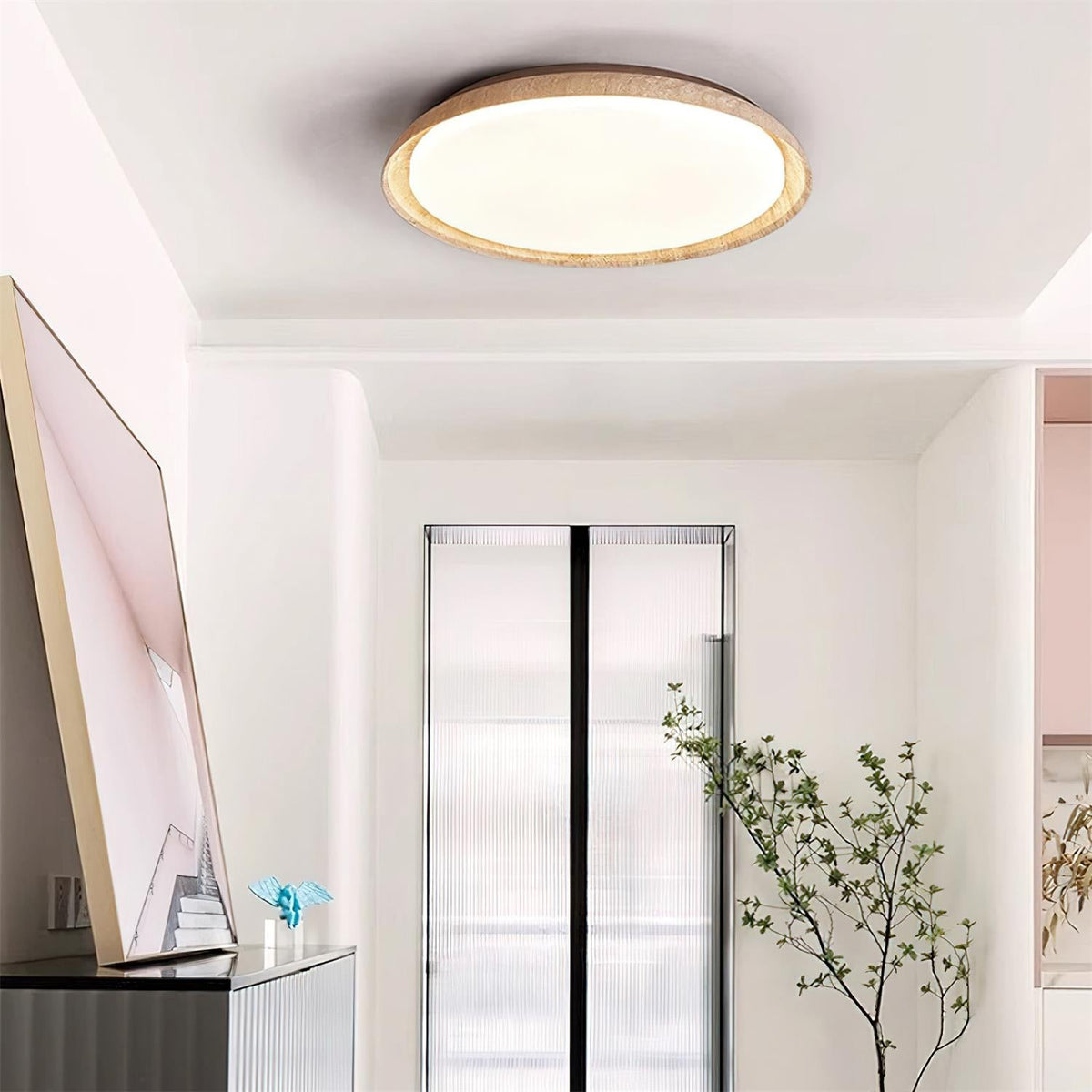 Néa – Plafonnier rond minimaliste en travertin naturel-Galerie Pietra
