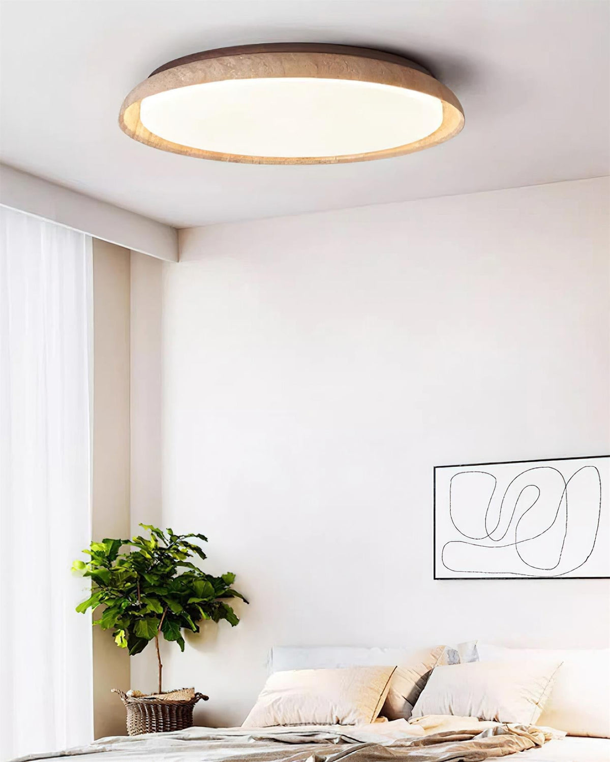 Néa – Plafonnier rond minimaliste en travertin naturel-Galerie Pietra