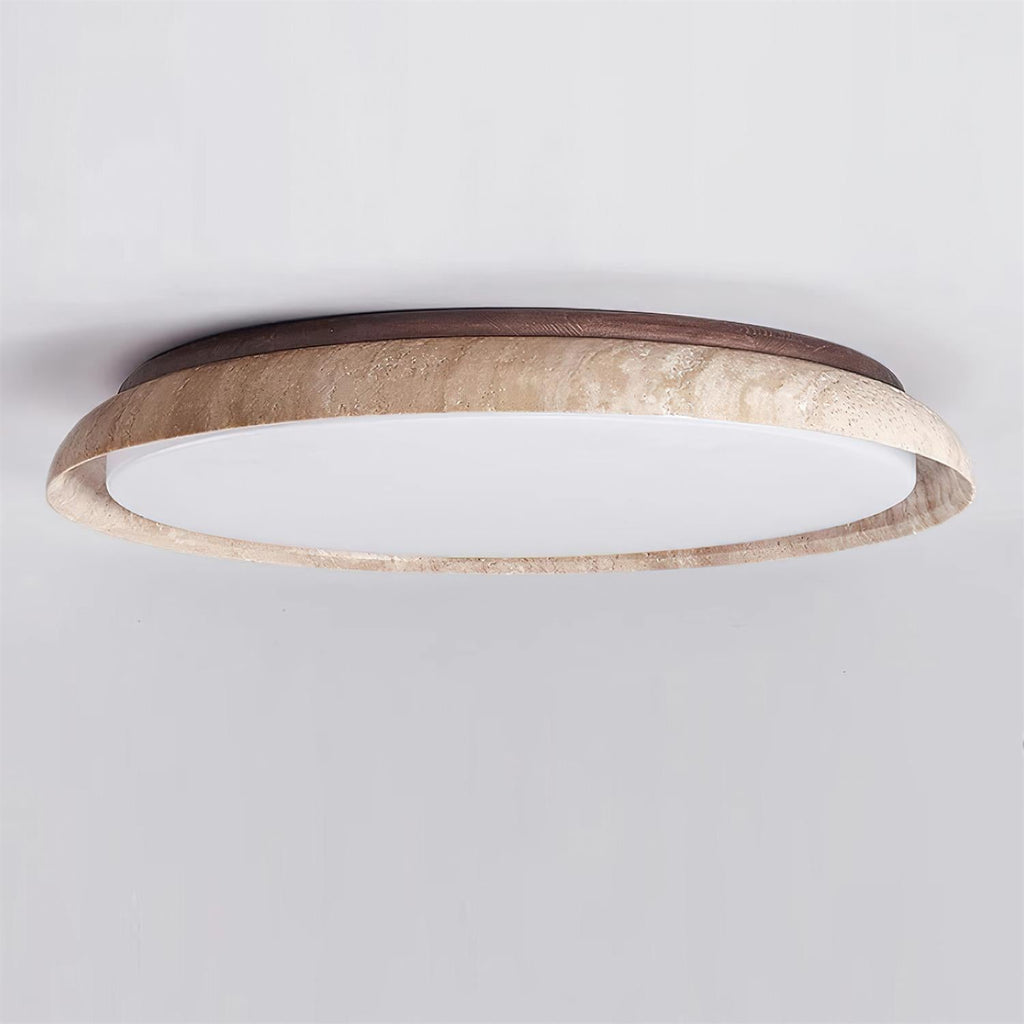 Néa – Plafonnier rond minimaliste en travertin naturel-Galerie Pietra