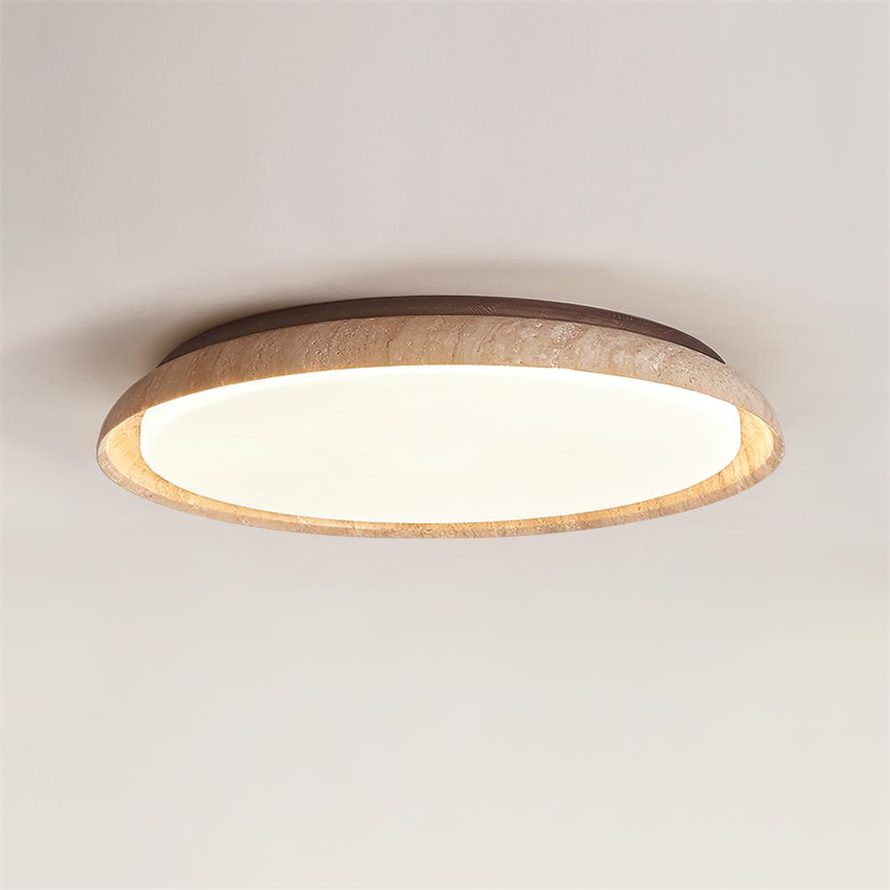 Néa – Plafonnier rond minimaliste en travertin naturel-Galerie Pietra