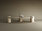 Nerava – Table basse elliptique en travertin naturel avec base cylindrique-Galerie Pietra