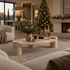 Nerava – Table basse elliptique en travertin naturel avec base cylindrique-Galerie Pietra