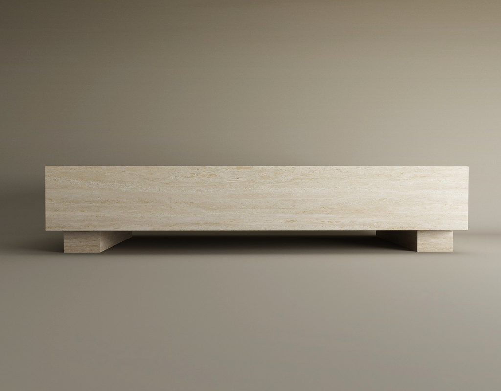 Nexa – Table basse rectangulaire en travertin naturel avec base dissimulée-Galerie Pietra