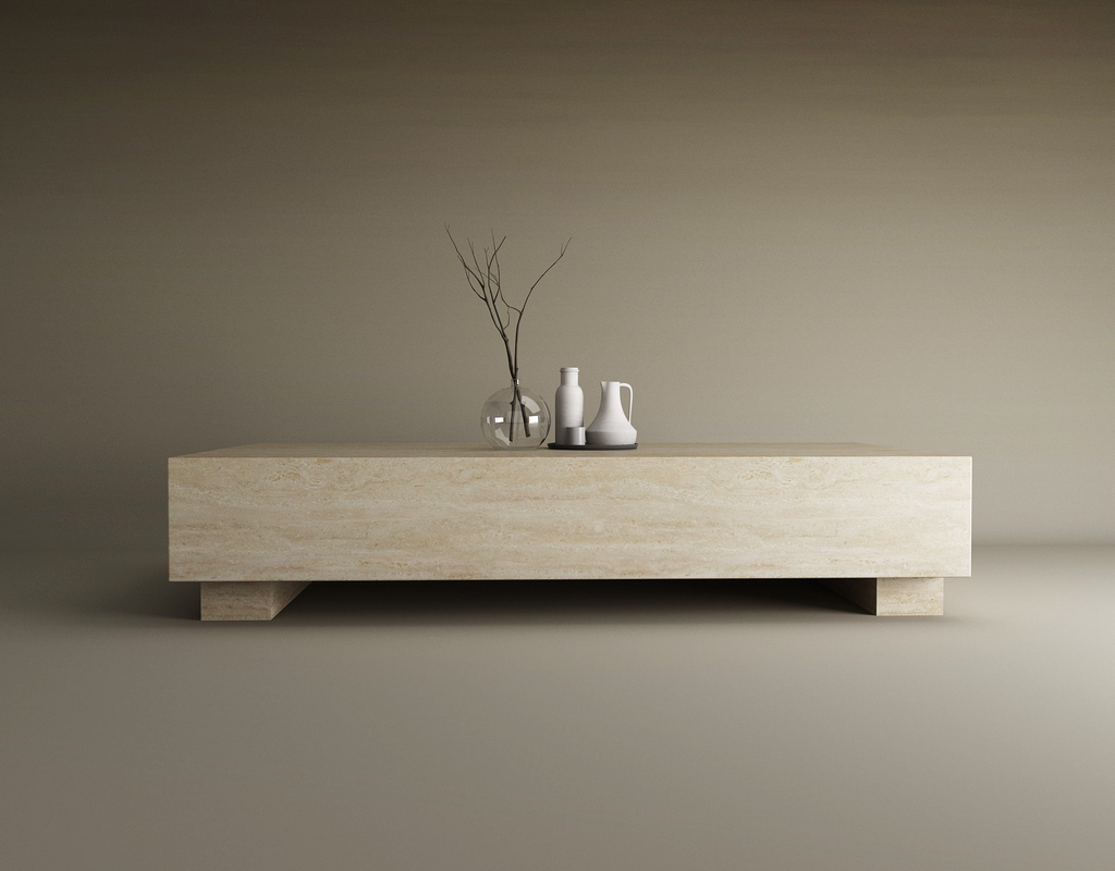 Nexa – Table basse rectangulaire en travertin naturel avec base dissimulée-Galerie Pietra