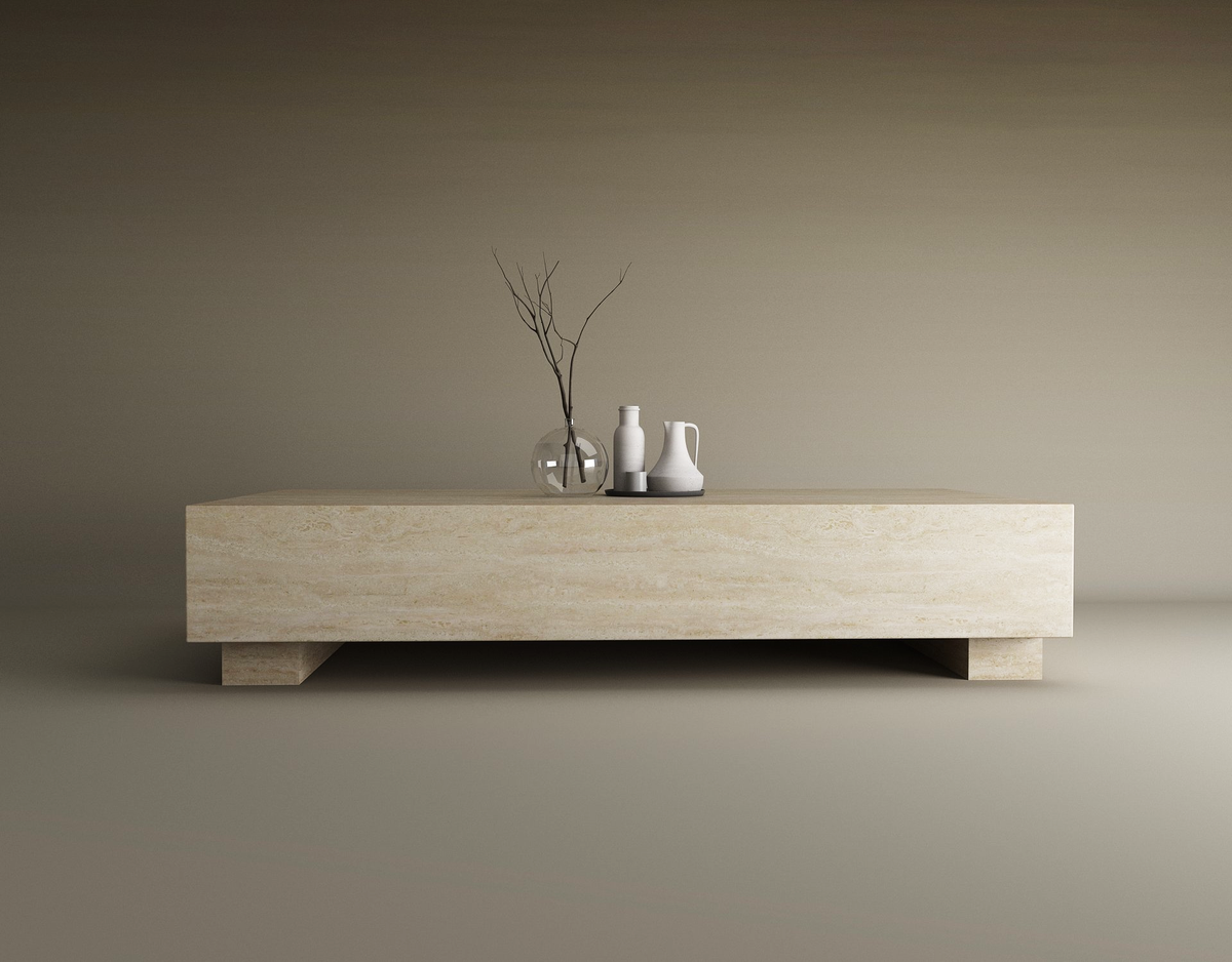 Nexa – Table basse rectangulaire en travertin naturel avec base dissimulée-Galerie Pietra
