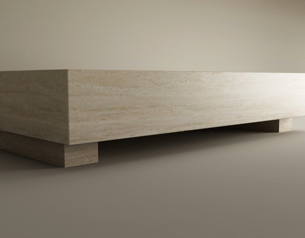 Nexa – Table basse rectangulaire en travertin naturel avec base dissimulée-Galerie Pietra