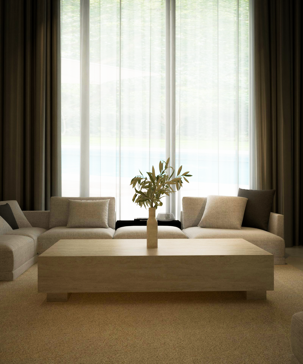 Nexa – Table basse rectangulaire en travertin naturel avec base dissimulée-Galerie Pietra