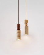 Nordia – Suspension géométrique en bois et travertin naturel-Galerie Pietra