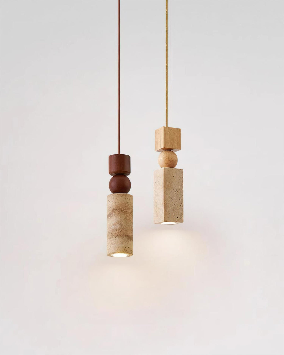 Nordia – Suspension géométrique en bois et travertin naturel-Galerie Pietra