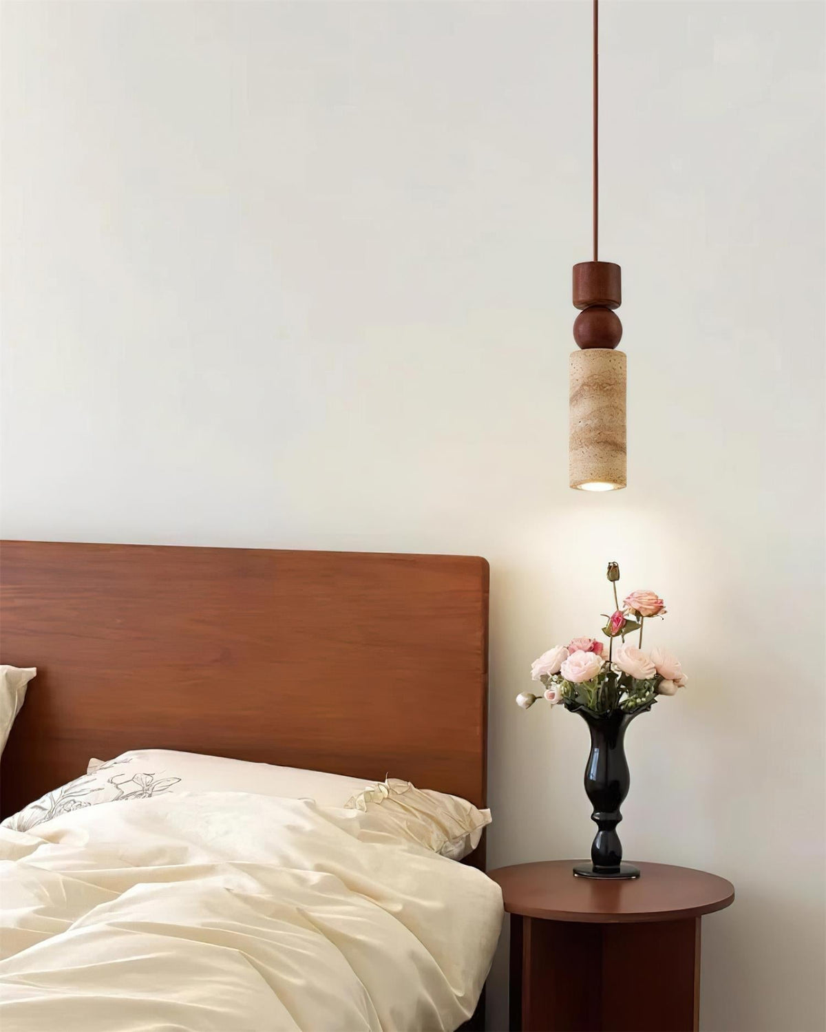 Nordia – Suspension géométrique en bois et travertin naturel-Galerie Pietra