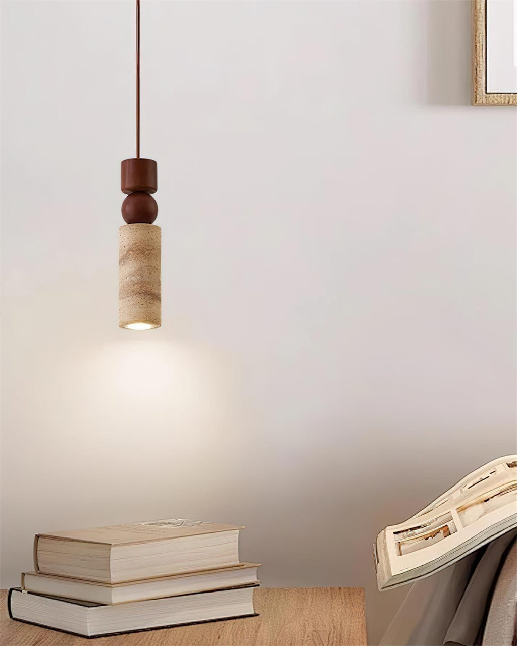 Nordia – Suspension géométrique en bois et travertin naturel-Galerie Pietra