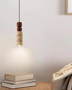 Nordia – Suspension géométrique en bois et travertin naturel-Galerie Pietra