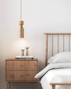 Nordia – Suspension géométrique en bois et travertin naturel-Galerie Pietra