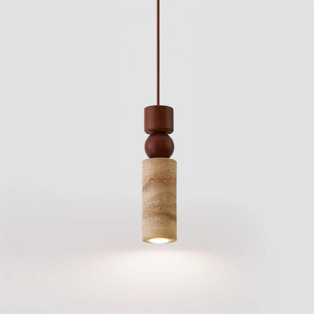 Nordia – Suspension géométrique en bois et travertin naturel-Galerie Pietra
