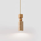 Nordia – Suspension géométrique en bois et travertin naturel-Galerie Pietra