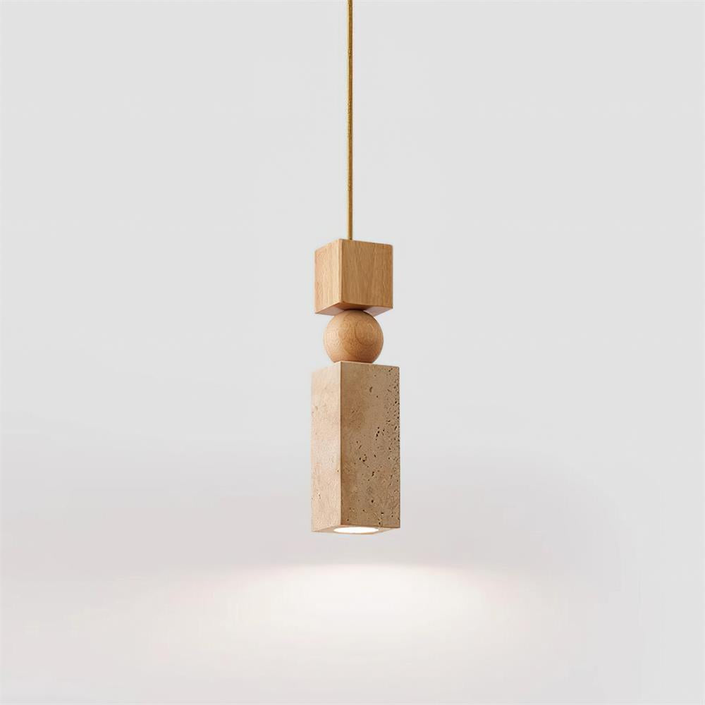 Nordia – Suspension géométrique en bois et travertin naturel-Galerie Pietra