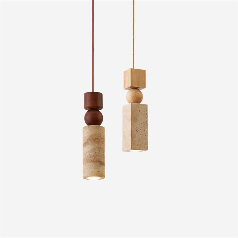 Nordia – Suspension géométrique en bois et travertin naturel-Galerie Pietra