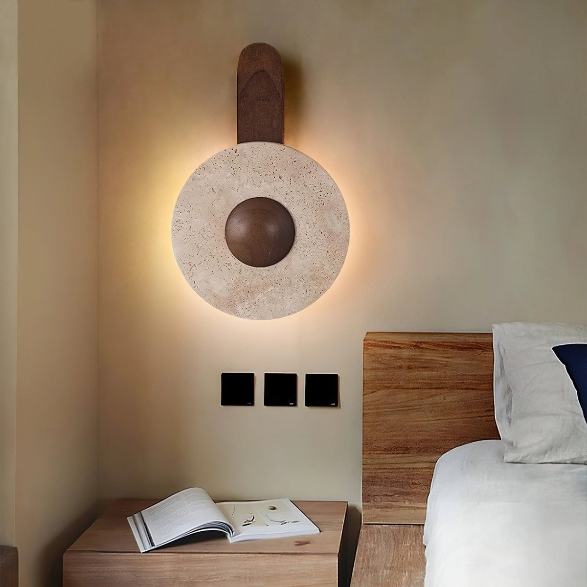 Onda – Applique murale circulaire en travertin naturel-Galerie Pietra
