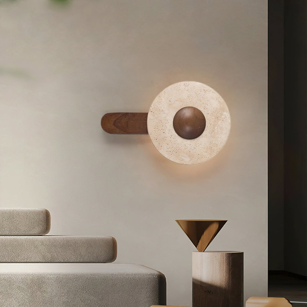 Onda – Applique murale circulaire en travertin naturel-Galerie Pietra