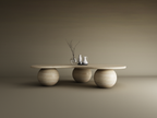 Ondara – Table basse ondulée en travertin naturel avec bases sphériques-Galerie Pietra