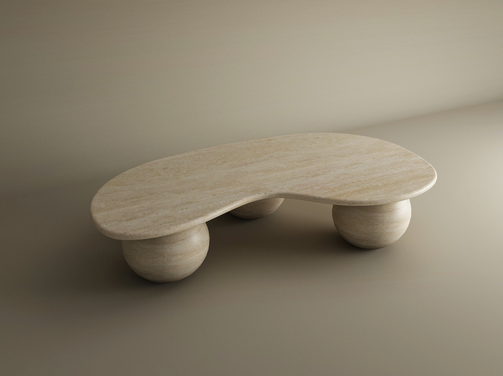 Ondara – Table basse ondulée en travertin naturel avec bases sphériques-Galerie Pietra
