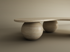 Ondara – Table basse ondulée en travertin naturel avec bases sphériques-Galerie Pietra