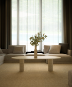 Orbis – Table basse ovale en travertin naturel avec base cylindrique-Galerie Pietra