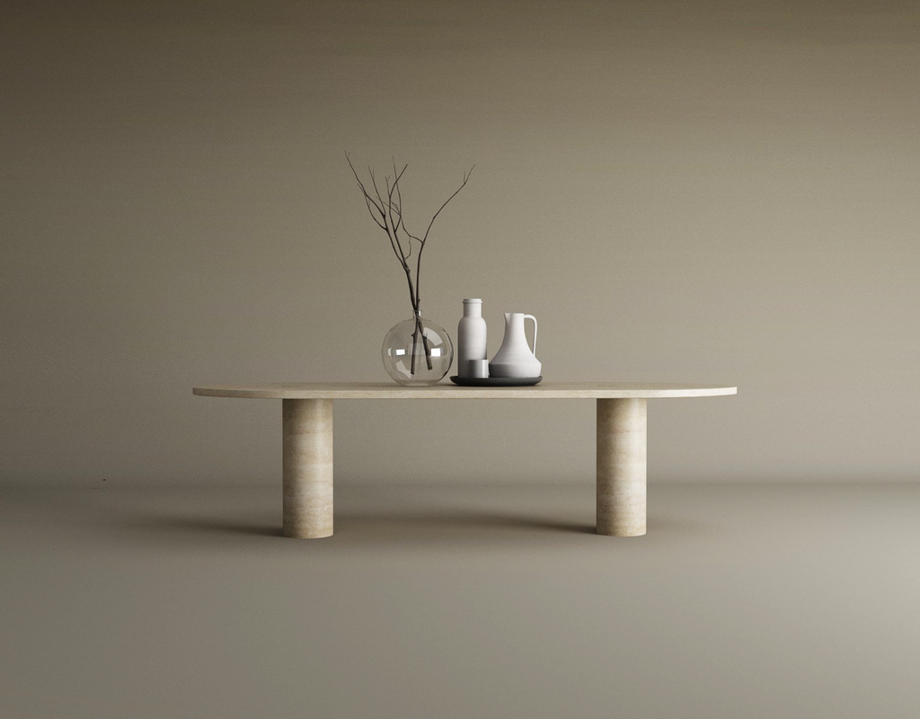 Orbis – Table basse ovale en travertin naturel avec base cylindrique-Galerie Pietra
