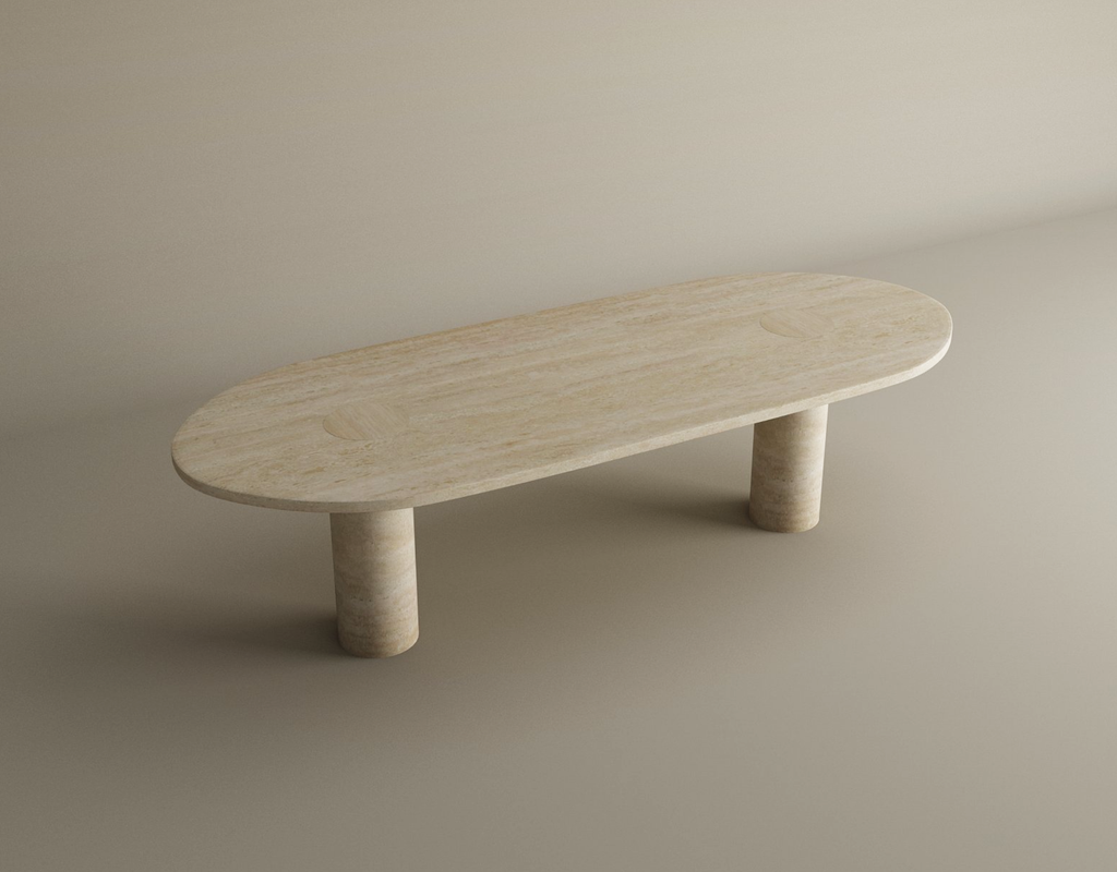 Orbis – Table basse ovale en travertin naturel avec base cylindrique-Galerie Pietra