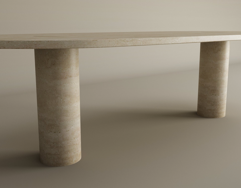 Orbis – Table basse ovale en travertin naturel avec base cylindrique-Galerie Pietra