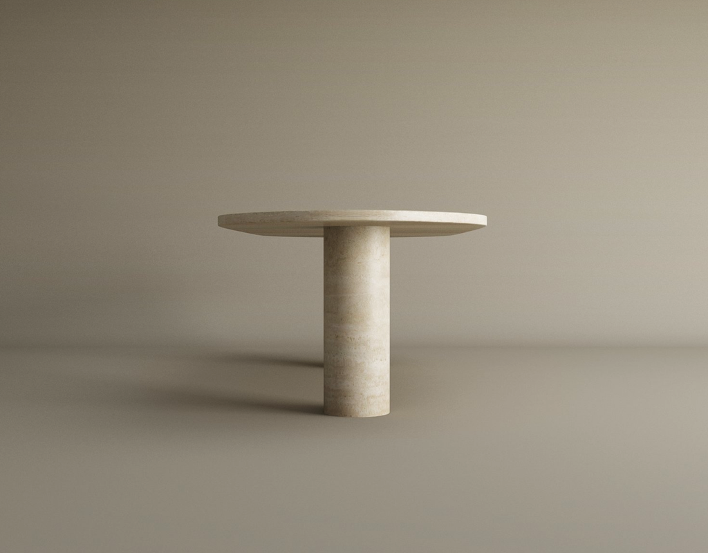 Orbis – Table basse ovale en travertin naturel avec base cylindrique-Galerie Pietra