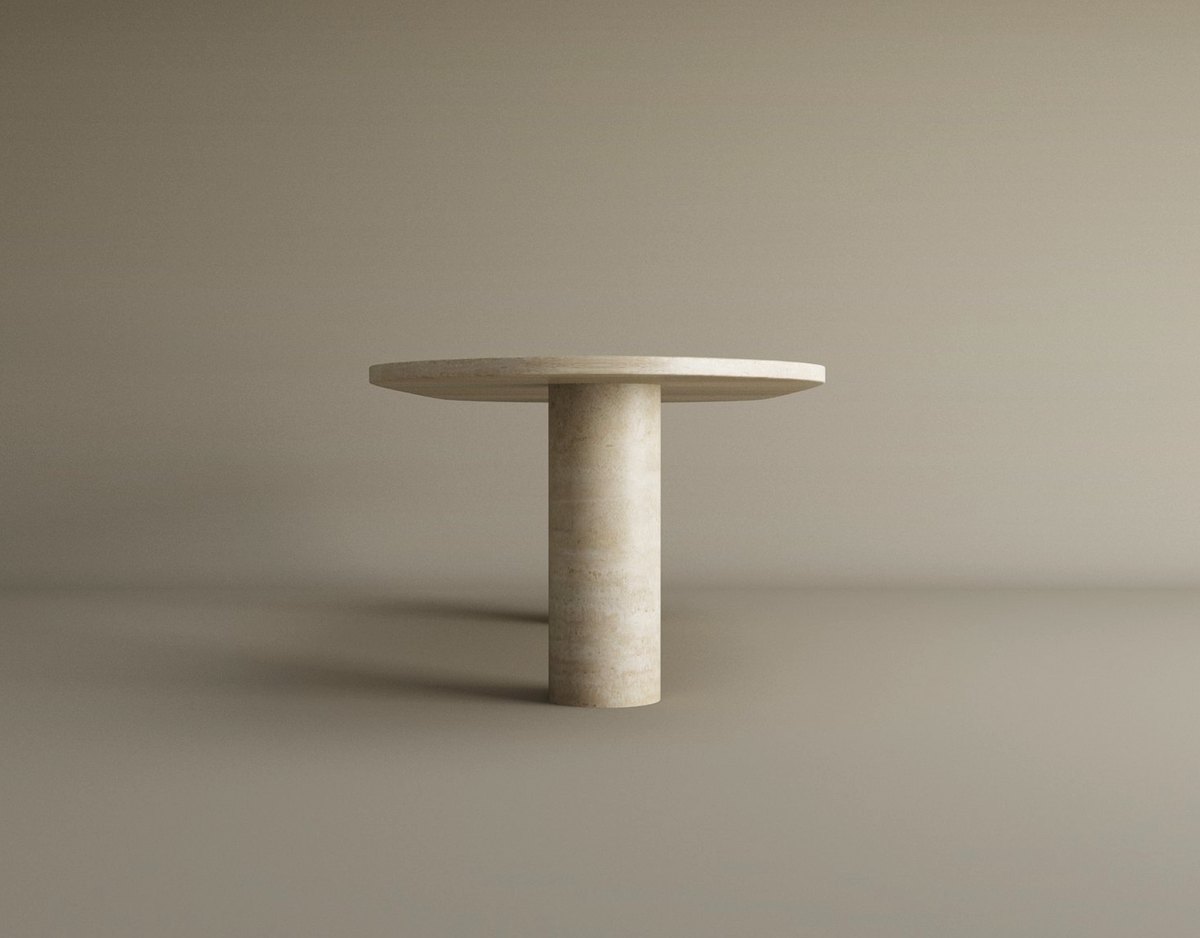 Orbis – Table basse ovale en travertin naturel avec base cylindrique-Galerie Pietra