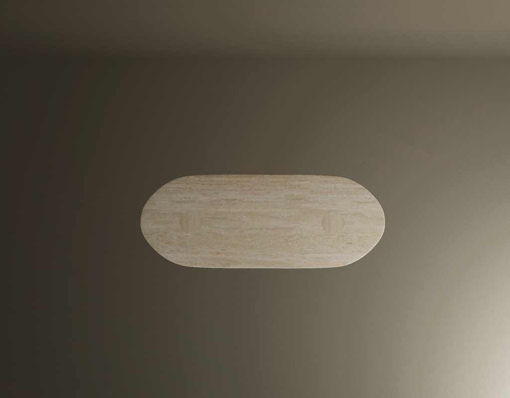 Orbis – Table basse ovale en travertin naturel avec base cylindrique-Galerie Pietra
