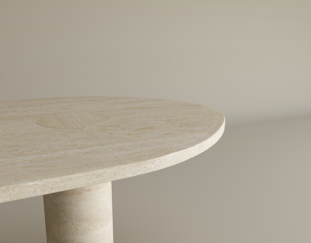 Orbis – Table basse ovale en travertin naturel avec base cylindrique-Galerie Pietra