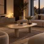 Orbis – Table basse ovale en travertin naturel avec base cylindrique-Galerie Pietra