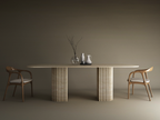 Orven – Table à manger rectangulaire en travertin naturel avec piètement rond cannelé-Galerie Pietra
