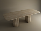Orven – Table à manger rectangulaire en travertin naturel avec piètement rond cannelé-Galerie Pietra