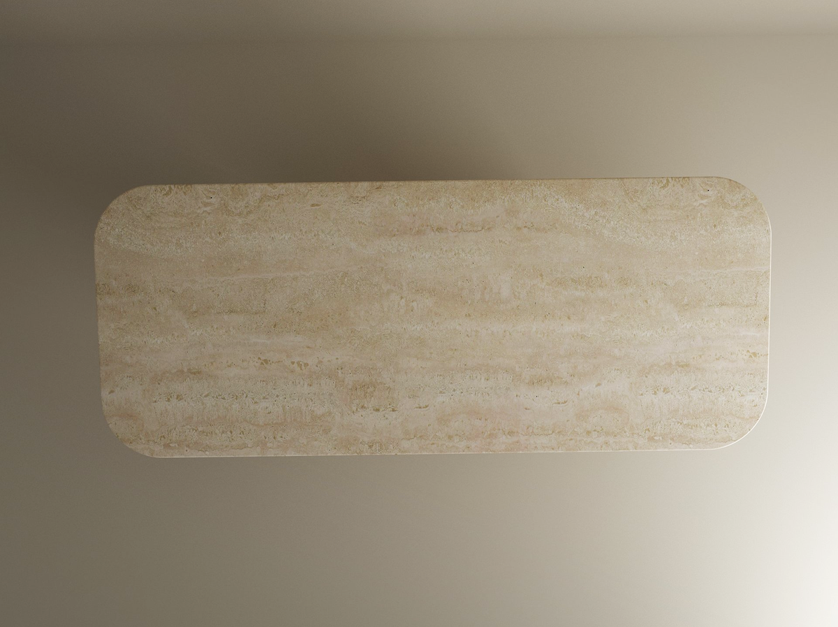 Orven – Table à manger rectangulaire en travertin naturel avec piètement rond cannelé-Galerie Pietra