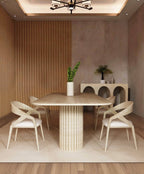 Orven – Table à manger rectangulaire en travertin naturel avec piètement rond cannelé-Galerie Pietra
