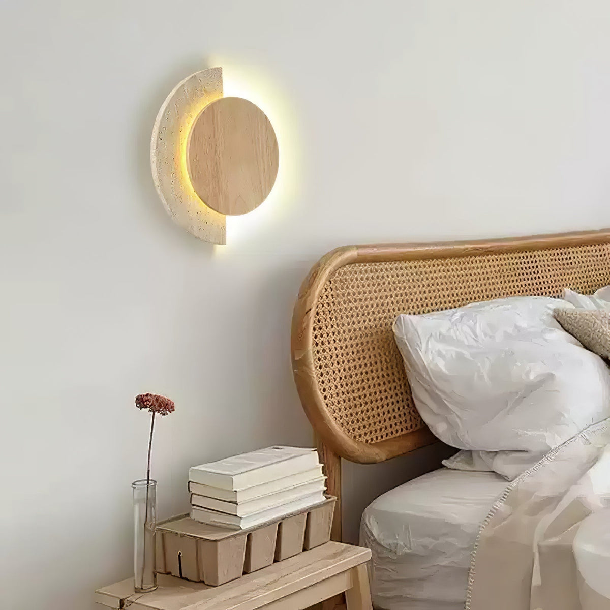 Selene – Applique murale demi-lune en travertin naturel-Galerie Pietra
