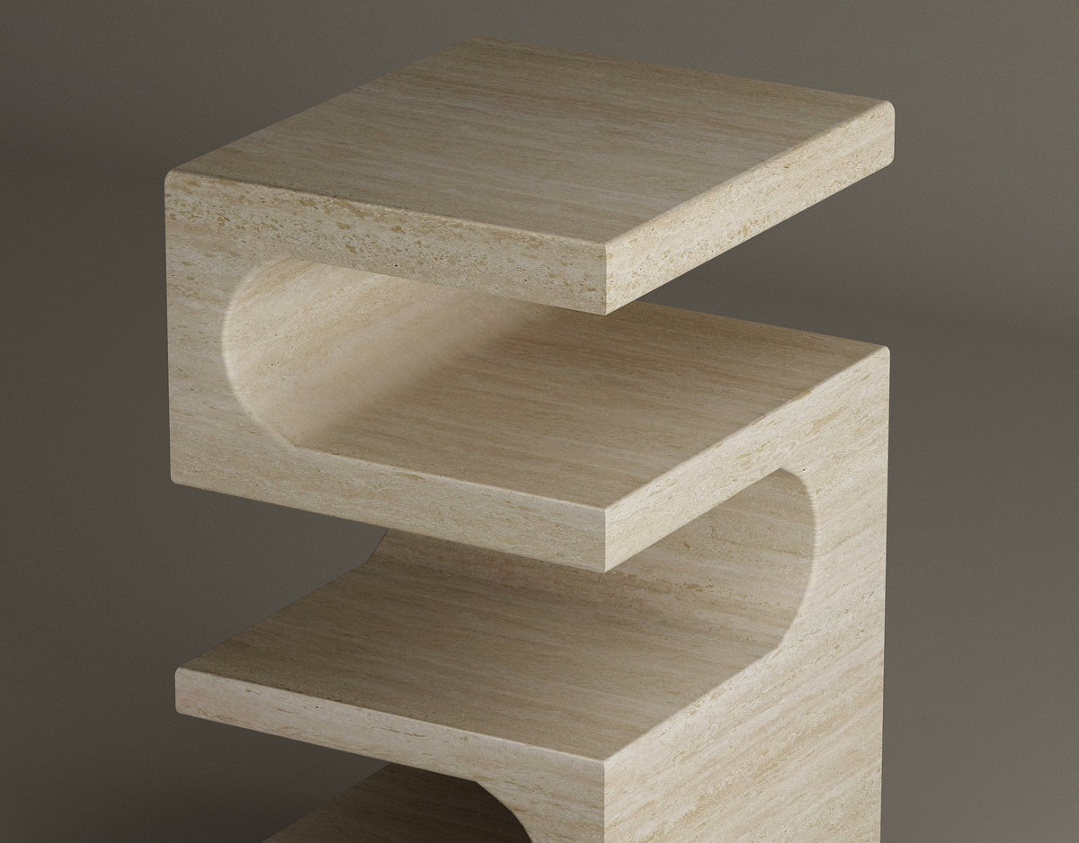 Sélène – Table sculpturale en travertin naturel-Galerie Pietra