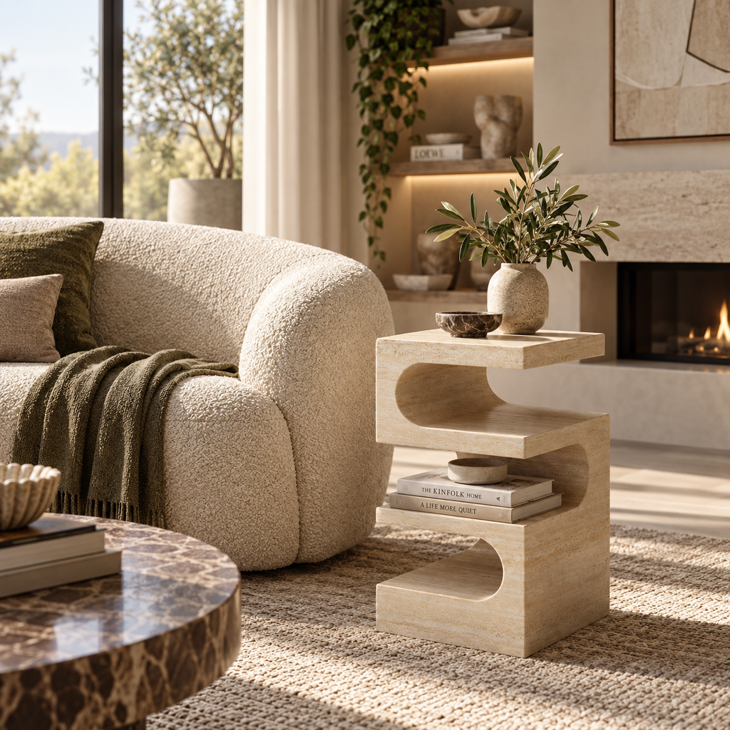 Sélène – Table sculpturale en travertin naturel-Galerie Pietra