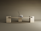 Selka – Table basse elliptique en travertin naturel avec base carrée-Galerie Pietra