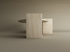 Selka – Table basse elliptique en travertin naturel avec base carrée-Galerie Pietra